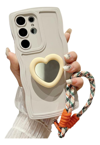 Funda De Espejo Corazon Con Tira Para Samsung Varios Colores Beige A54