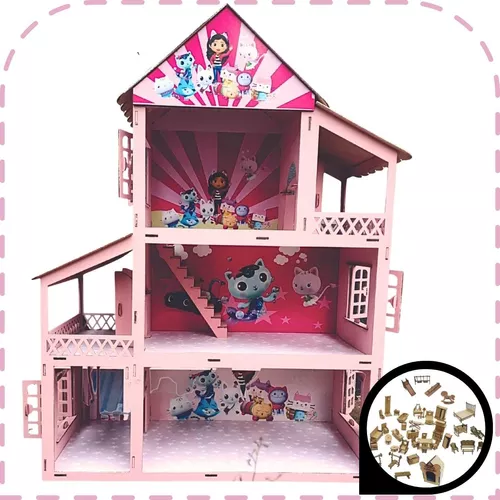 Casa Magica Gaby Casinha Pintada Rosa Branca Lol + Móveis