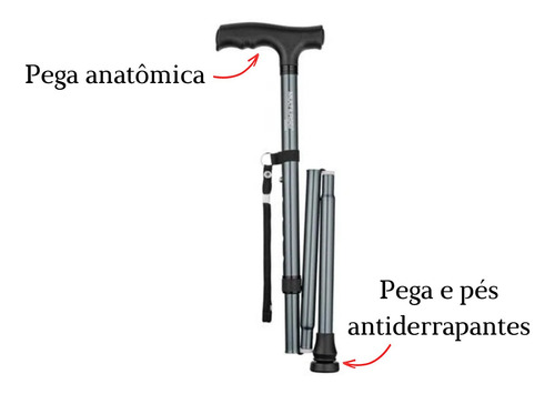 Imagem 4 de 6 de Bengala Altura Regulável Idoso 3 Pontos Apoio Dobrável 110kg
