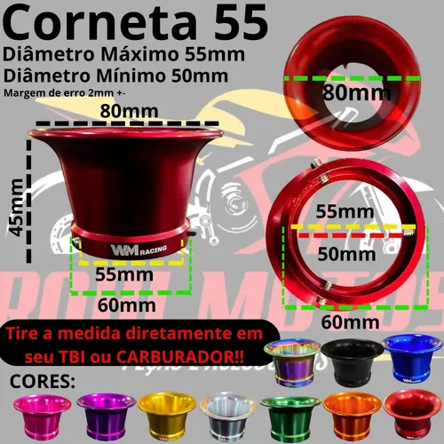 Corneta Carburador Twister Xlx 350 Tbi Cb300 - Prata 55mm | Frete