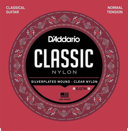 Imagen 1 de 3 de Cuerdas Guitarra Clásica D´addario Normal Tensión Ej27n