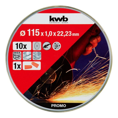 Disco De Corte Kwb 115 Lata X 10 Unid P/acero Inox Metal