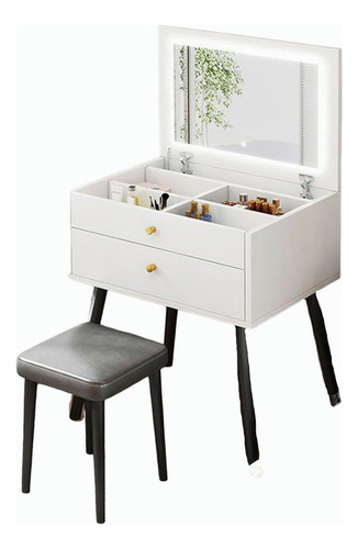 Tocador De Dormitorio Con Cajones Espejo Modernos Led Blanco