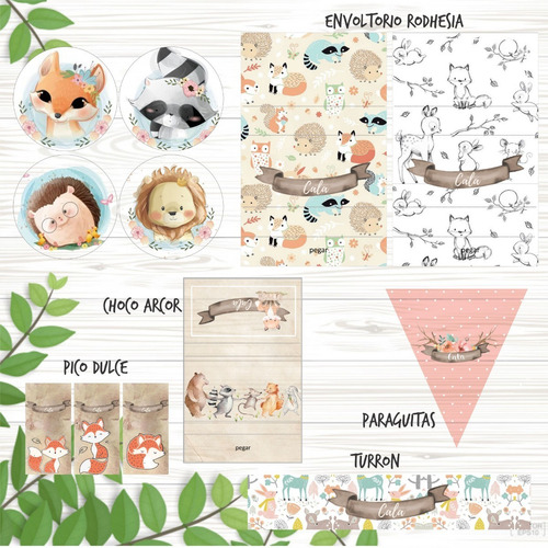 Kit Imprimible Animales Del Bosque Pastel Cumpleaños Comple