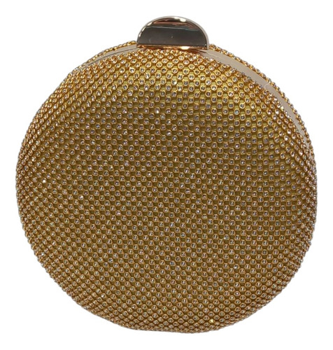 Bolsa De Festa Redonda Com Alça Tiracolo Dourado Strass Ouro Dourado