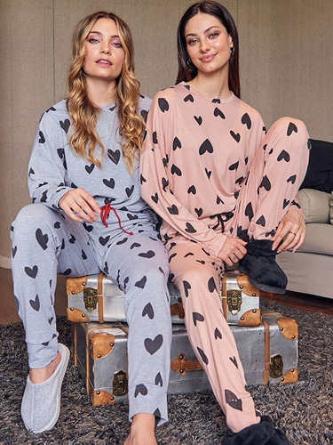 Imagen 5 de 6 de Pijama Mujer Invierno Corazones Jaia