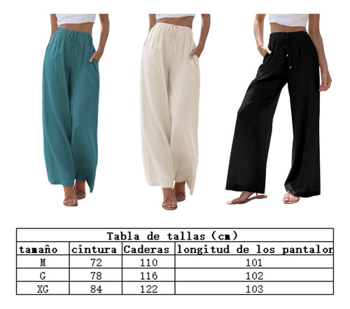 Pantalón Ancho Casual De Mujer Con Cordón De Algodón Y Lino
