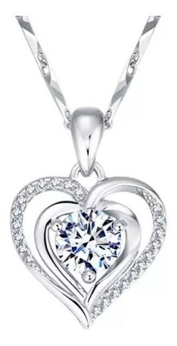 Cadena Dije Corazón De Plata + Regalo Swarovski Cristal Azul