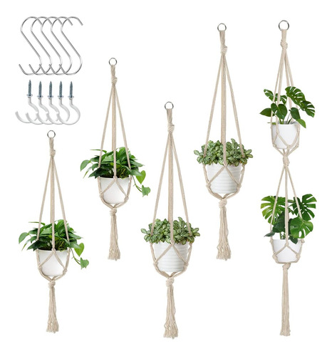 Paquete De 5 Colgadores De Macramé Para Plantas, Soporte Par