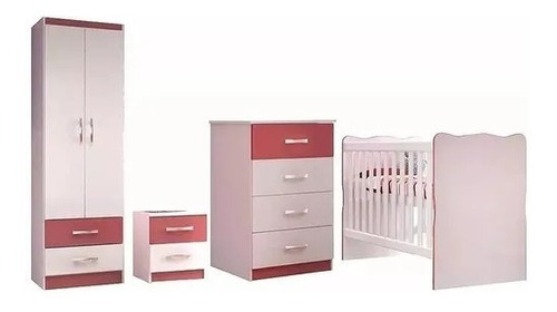 Juego Dormitorio Infantil Rosa Ropero + Cuna + Cómoda Bebés