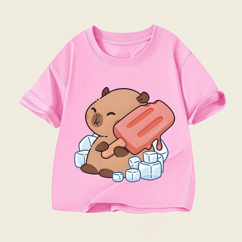 Camiseta Infantil Con Estampado De Capibara De Verano