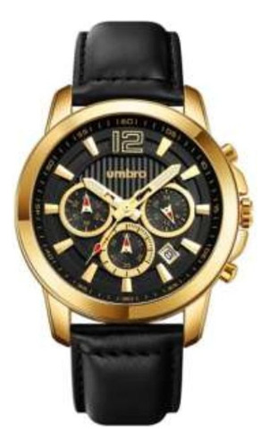 Relógio Masculino Social Cronógrafo Dourado, Visor Preto Marrom Dourado Preto (Usado)