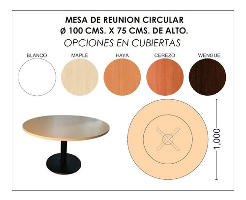 Mesa Reunion Circular 100 Cms Con Base Disco