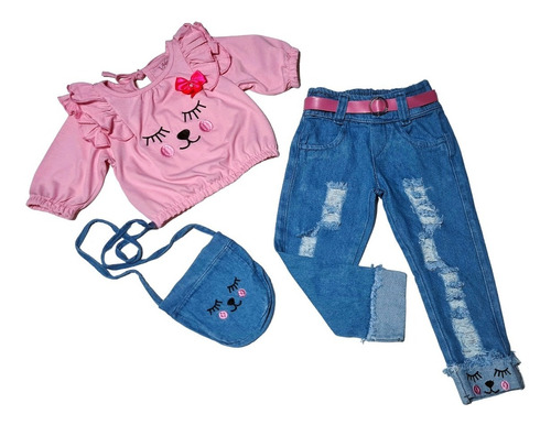 Conjunto Jeans Infantil Blogueirinha Menina Com Calça 