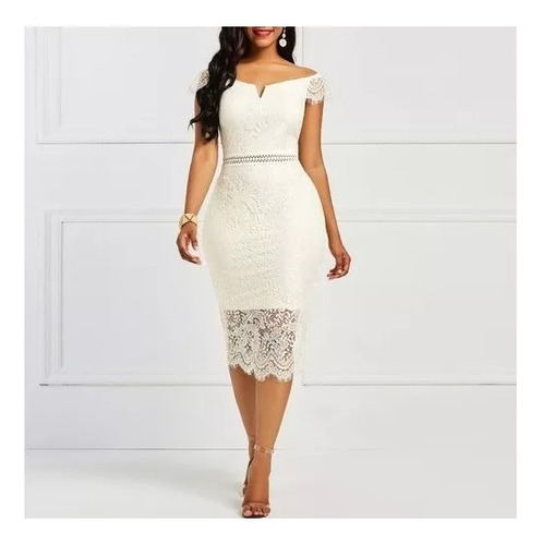 Vestido De Mujer Elegante Con Cuello En V Y Encaje Ajustado