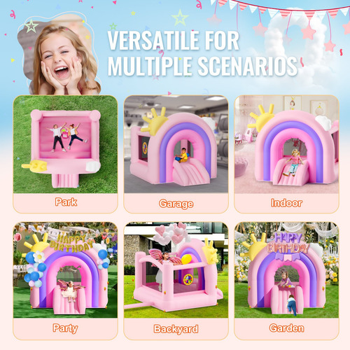 Trampolín Brincolín Inflable Niños Rosa Lila 2.3 X 2.3m Msi