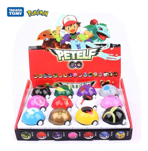 Caja De 12 Pokebolas Pokémon Sorpresa Pikachu Anime Juguetes