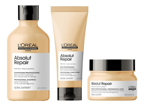 Kit Loreal Absolut Repair Shampoo + Enjuague + Máscara