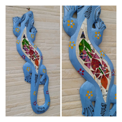Iguana Decorativa 50 Cm Aplique Madera Indonesia Cuadro Zen