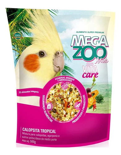 Ração Megazoo Para Calopsita Alimento Mix Com Vita Care 500g