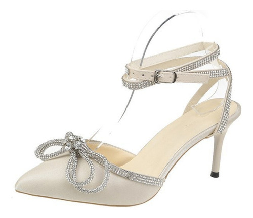 Tacones Altos Con Lazo Puntiagudo Y Diamantes De Imitación