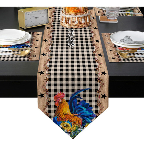 Bon Table Runner And Placemats Set Of 6 Farmhouse Rooster