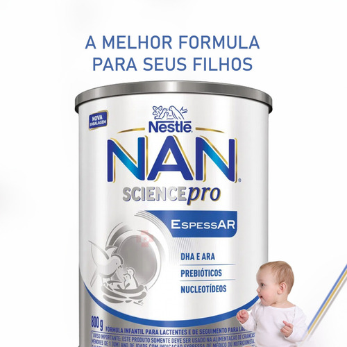Fórmula infantil em pó sem glúten Nestlé Nan espessar en lata para criançãs de 0 a 12 meses 3 unidades 800g