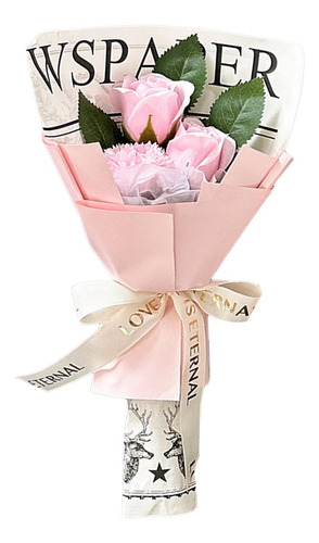 Ramo De Flores De Jabón, Regalo 3 Piezas De Flores Rosadas.