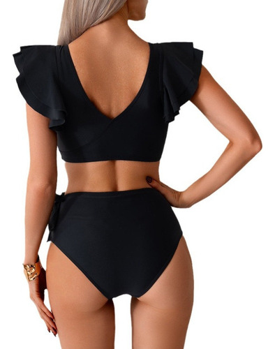 Hjq Traje De Baño Con Cuello En V De Cintura Alta De Color