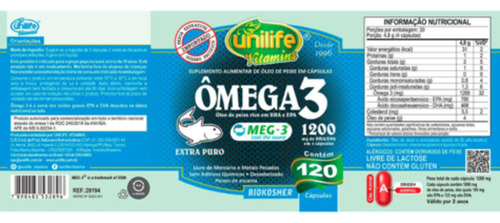 Óleo De Peixe Ômega 3 - 120 Caps 1200mg (unilife) Sem Sabor