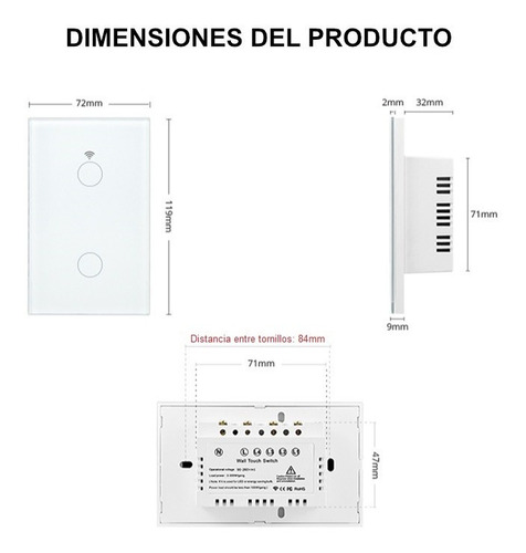 Imagen 5 de 5 de Interruptor Inteligente Wifi Doble Híbrido Con/sin Neutro