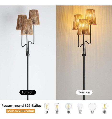 Lámpara De Pie Zenglimmer Boho Rattan De 173 Cm Con 3 Luces,