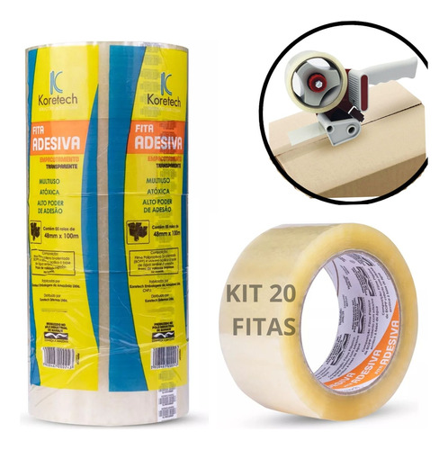 Kit 20 Fita Adesiva Caixa 48x100 Extra Reforçada Tipo Durex