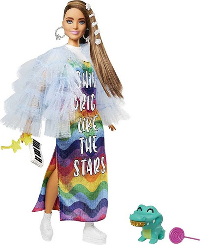 Muñeca Barbie Extra 9 Con Vestido Arco Iris