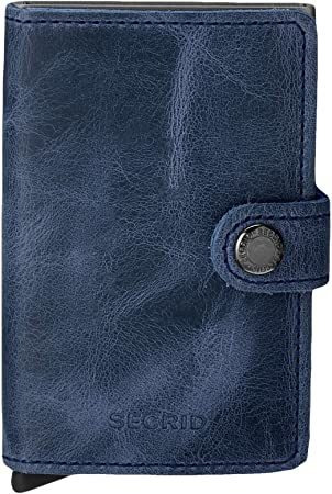 Secrid Mini Billetera De Cuero Azul Genuino Con Protección