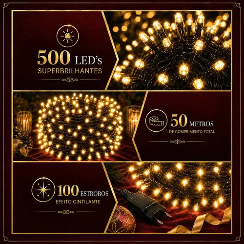 Strobo Natal 500 Leds Pisca 100 Flash 50m Prova D'água Bivolt Branco Quente: imagem 4