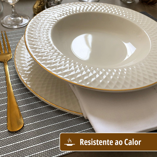 6 Jogo Americano Mesa Posta Luxo Impermeável Mz Meta 2 Vr Cor M11 KAQUI BRILHO ocre claro escuro bege METALICO MZ RETANGULAR