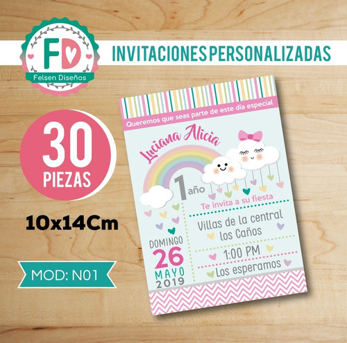 30 Invitaciones Lluvia De Amor Nubes Impresas Cumpleaños