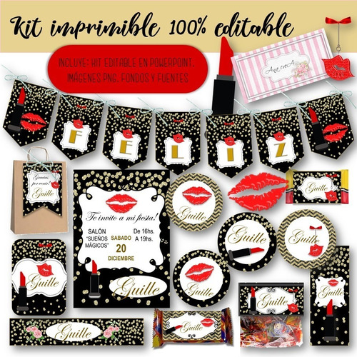 Kit Imprimible Maquillaje 100% Editable Mod.1 Candy Makeup