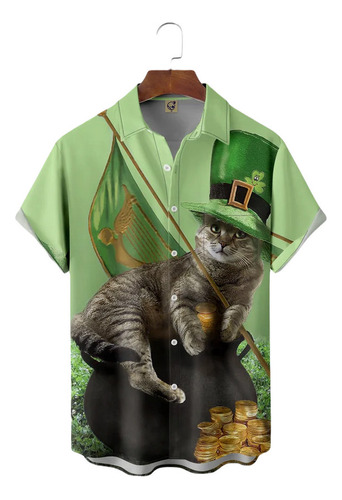 Camisa Hawaiana Unisex Con Diseño De Gato Del Día De San Pat