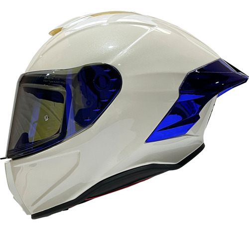 Casco Para Moto Certificado Ece 2206 Dot Motocicleta Xtrong Blanco Perla Azul L