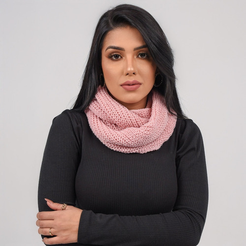Cachecol Maxi Gola Tricot Dupla Volta Em Lã Inverno Fashion Cor Rosa-claro