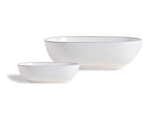 Set X2 Bowl Compotera Zarzis Blanco Borde Natural Ceramica