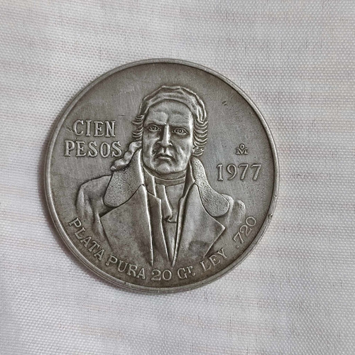 Moneda De Plata De $100 Pesos, Morelos Año 1977 Ley .720 