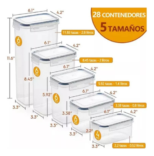 Juego De 28 Recipientes Herméticos Almacenamiento Contenedor