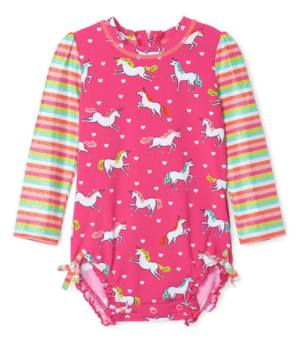 Hatley Girls' One Piece Rashguard Swimsuit, Prancing Unicor.