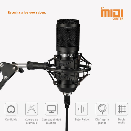 Imagen 4 de 10 de Kit Micrófono Condenser Estudio Midiplus Usb800 Negro