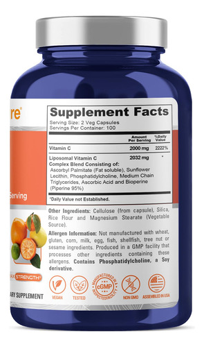Nusapure Vitamina C Liposomal 2032mg 200 Cápsulas Veganas
