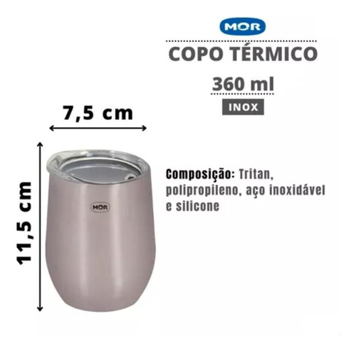 Copo Térmico Cerveja Café C/tampa 360ml Inox Mor Cor Cinza