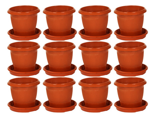 12 Vaso Redondo Com Pratinho Numero 13 700ml Marrom Cerâmico